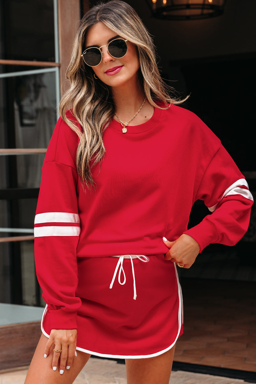Threaded Pear Sophia Shoulder Pullover Mini Skirt