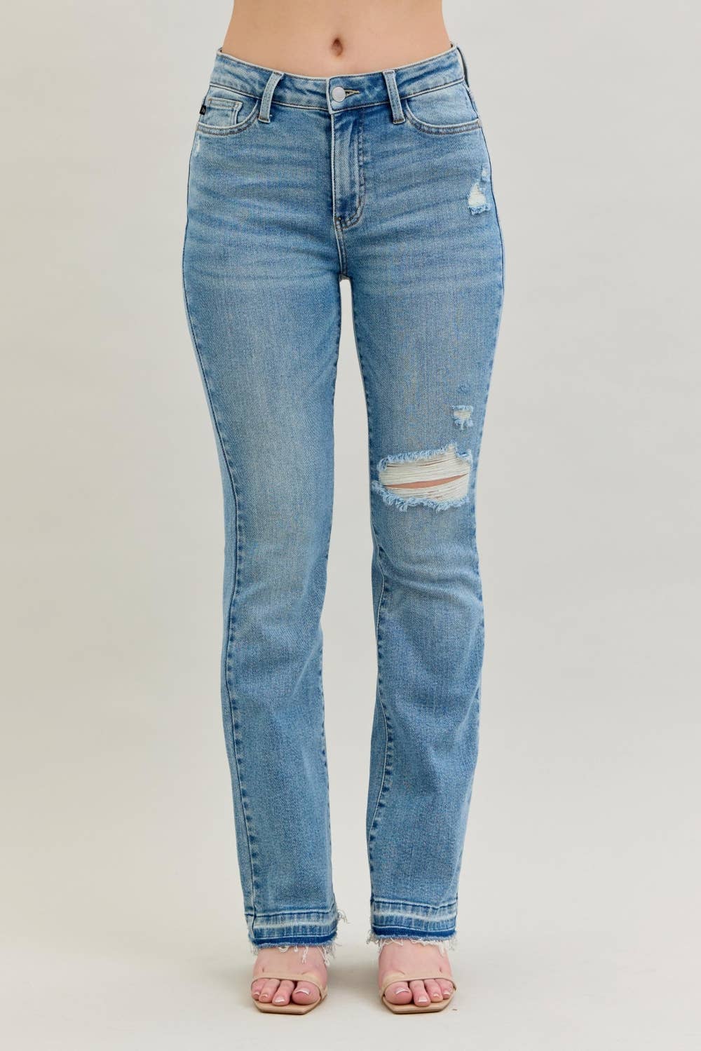 Daria - Mid Rise Destroy & Released Hem Bootcut Jeans