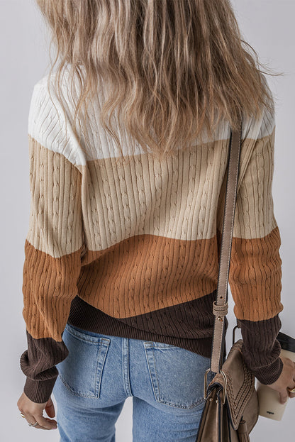 Threaded Pear Madison Colorblock Cable Knit Sweater