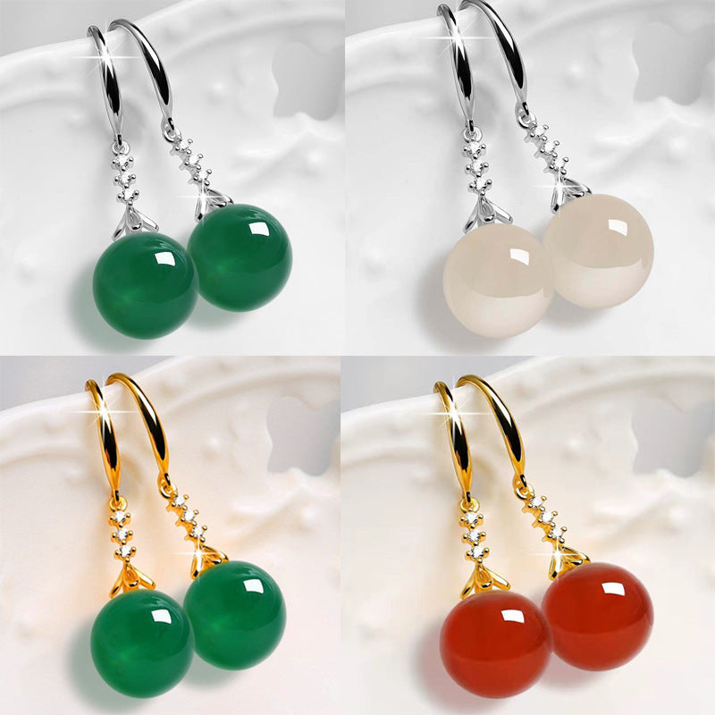 Women’s Elegant Silvering Chalcedony Earrings | High-Sense Green Agate Drop Earrings | Trendy Minimalist Gemstone Jewelry | Luxury-Label Statuesque Radiant Accessory | 2026 High-Fashion Botanical Essential