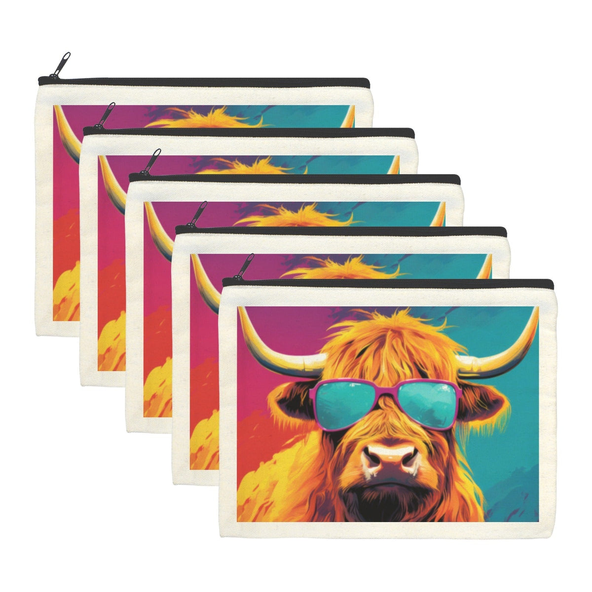 Cool Highland Cow Cosmetic Bag Pack of 5 Made in America