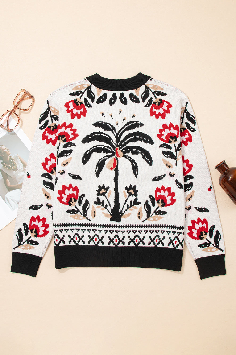 Threaded Pear Selene Print Front Knit Cardigan