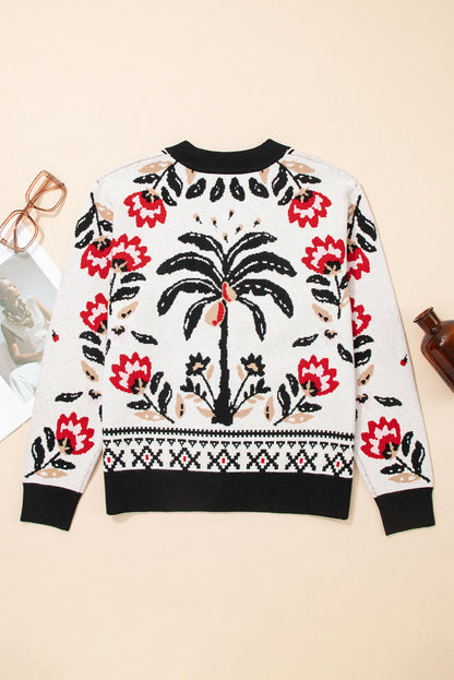 Threaded Pear Selene Print Front Knit Cardigan