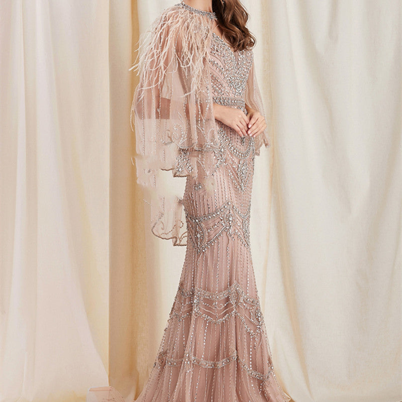 Elegant Ladies Mermaid Dress with Matching Shawl | Luxury Floor-Length Evening Gown | Formal Mermaid Silhouette Party Dress | Sophisticated Women’s Gala & Wedding Guest Gown