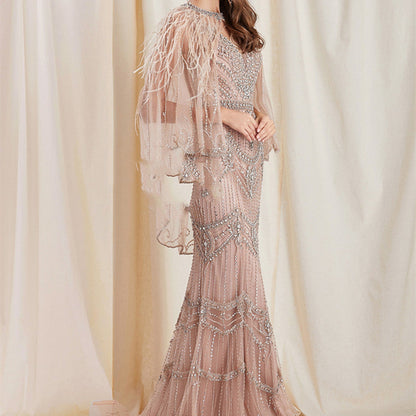 Elegant Ladies Mermaid Dress with Matching Shawl | Luxury Floor-Length Evening Gown | Formal Mermaid Silhouette Party Dress | Sophisticated Women’s Gala & Wedding Guest Gown
