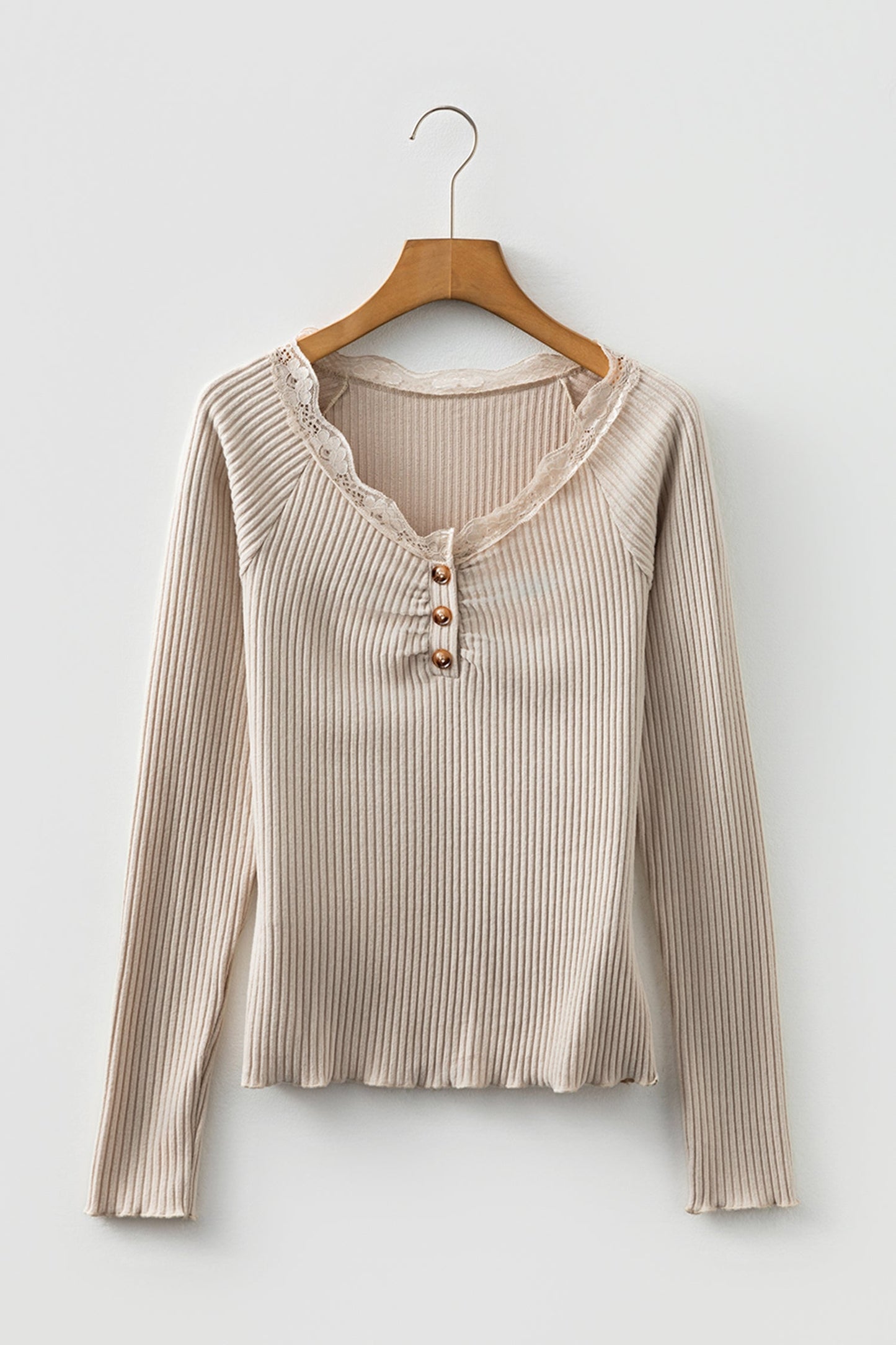 Threaded Pear Pearl Sleeve Ribbed top Long Sleeve Top