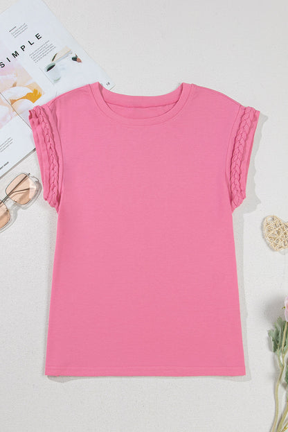 Threaded Pear Anika Braided Cap Sleeve Crew Neck Top