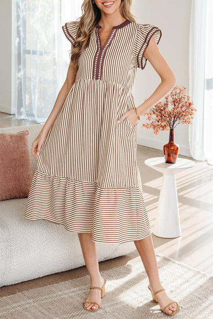 Threaded Pear Makenzie Contrast Trim Midi Dress