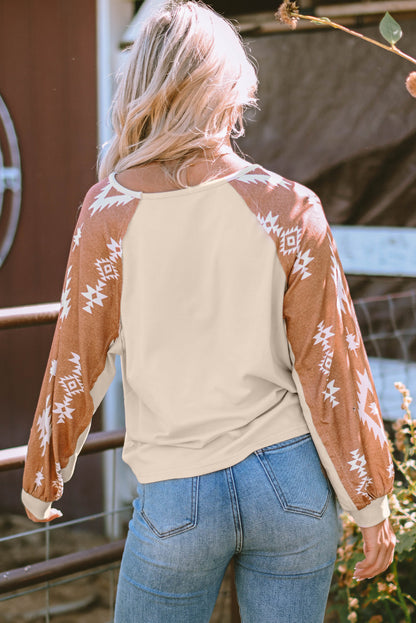 Threaded Pear Mila Western Print Patch Long Sleeve Top