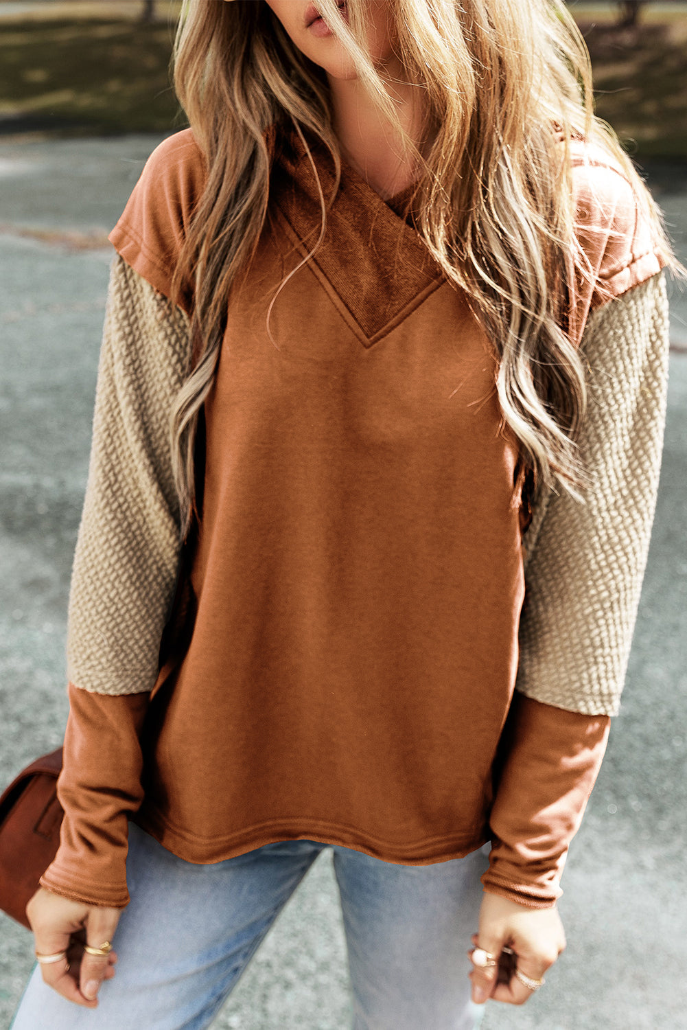 Threaded Pear Daphne Sleeves Patchwork Colorblock Hoodie