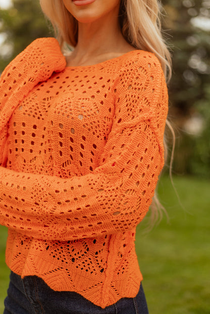 Threaded Pear Emerson Crochet Scallop Edge Sweater