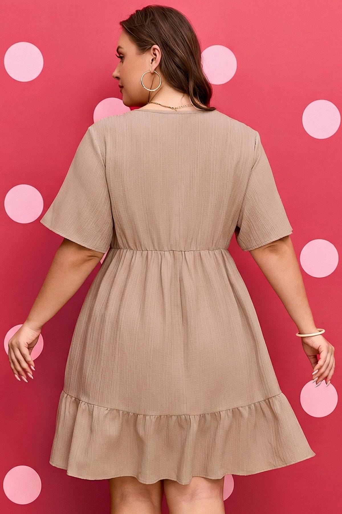 Threaded Pear Kaylee Ruffled Short Sleeve PLUS Dress