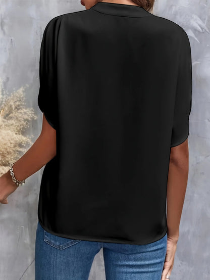 ✨Women's Short Sleeve Solid Color Notch Collar Short Sleeve Shirt