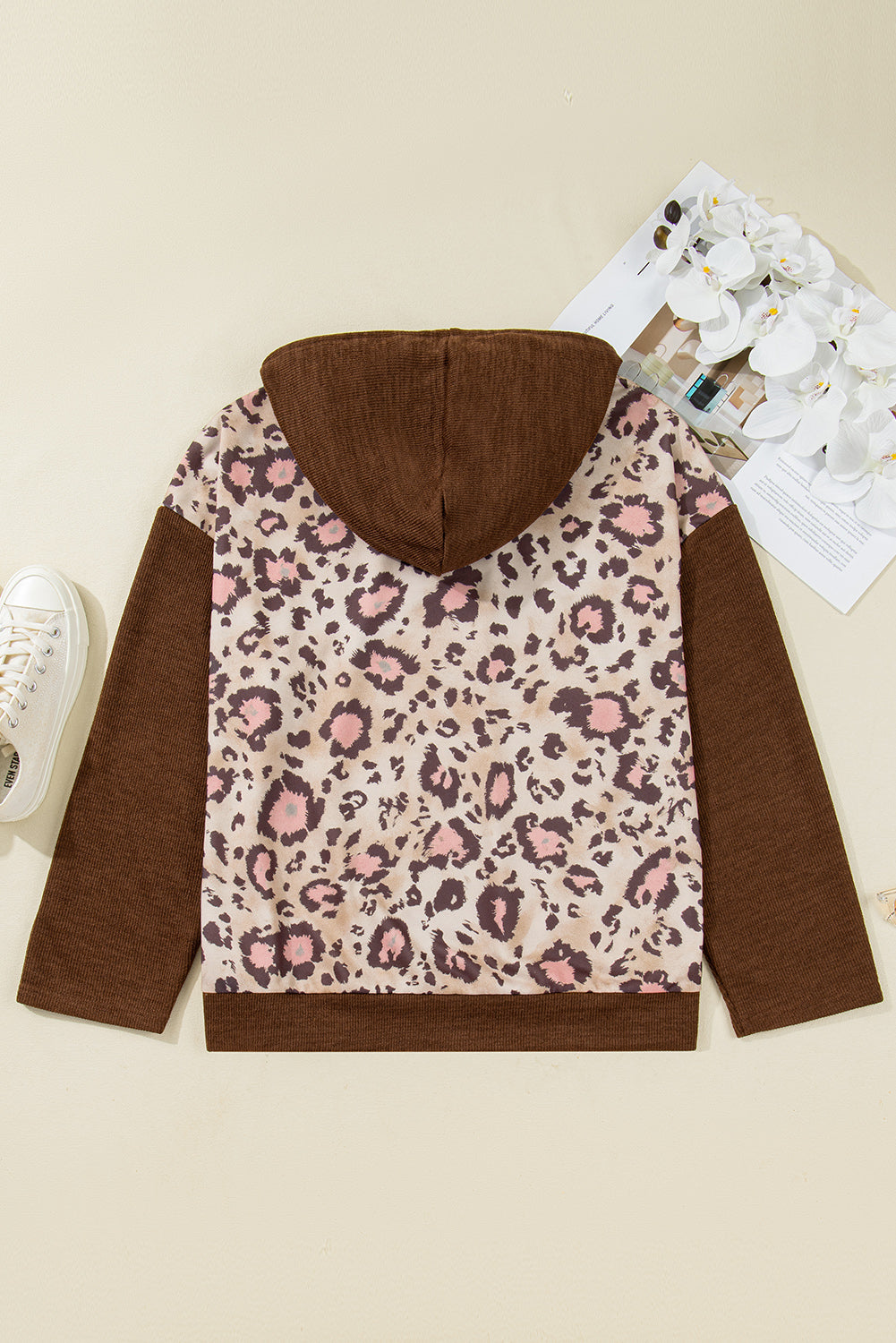Threaded Pear Scarlett Print Knit Patchwork Hoodie