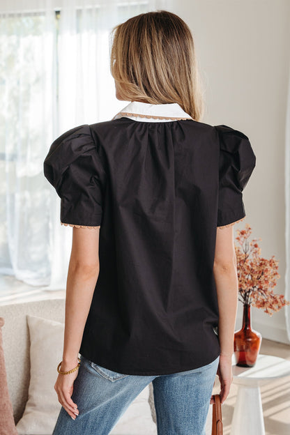 Threaded Pear Remington Collar Short Sleeve Blouse