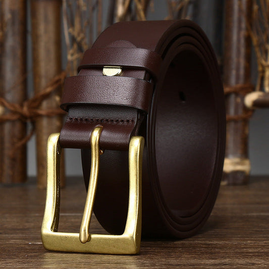 Men’s First Layer Cowhide Leather Belt | Premium Simple Glossy Pin Buckle Belt | High-End Genuine Leather Casual & Formal Waistband | Durable Full-Grain Leather Men's Belt
