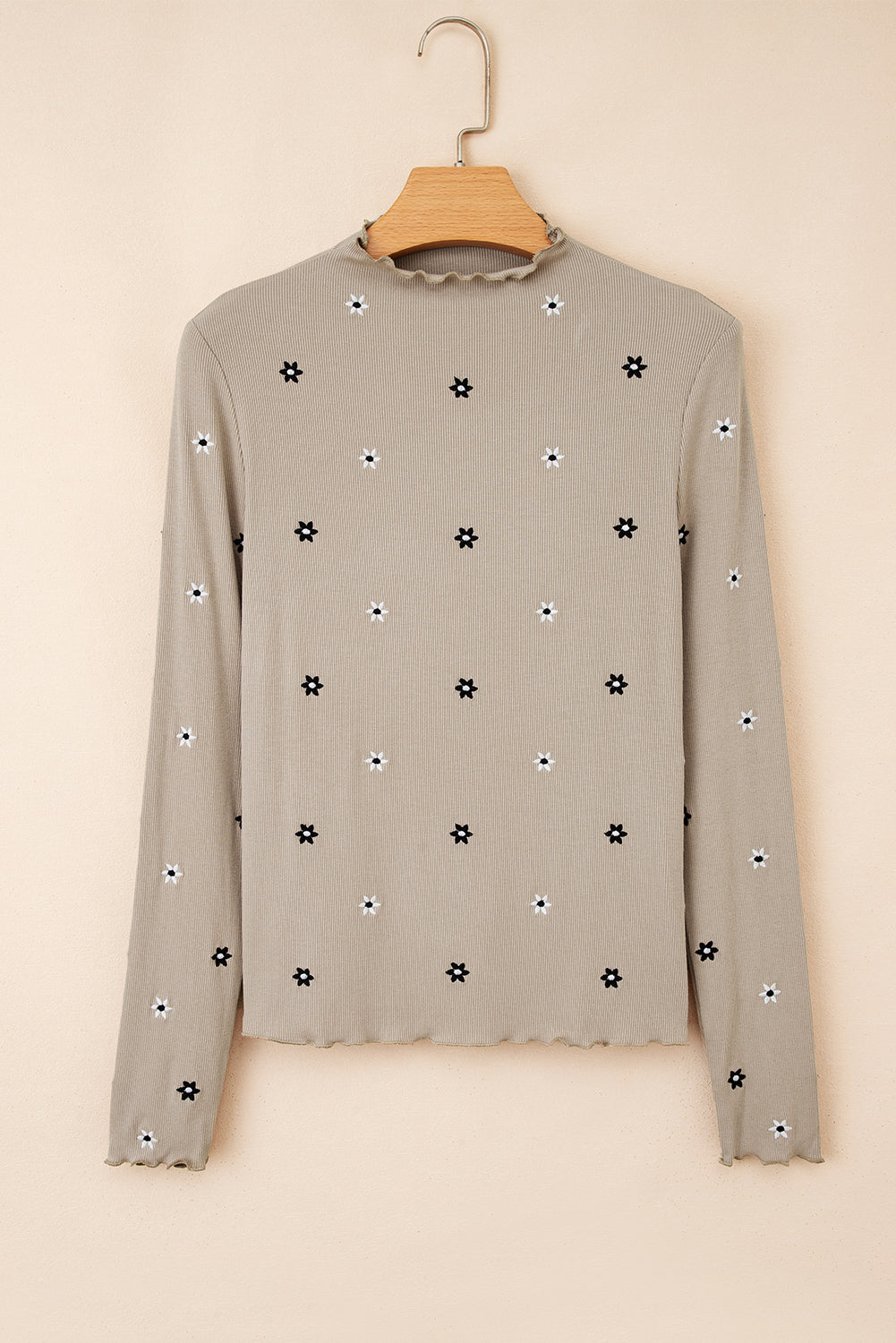 Threaded Pear Genesis Embroidered Detail Ribbed Long Sleeve Top