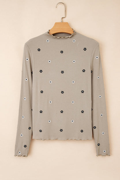Threaded Pear Genesis Embroidered Detail Ribbed Long Sleeve Top