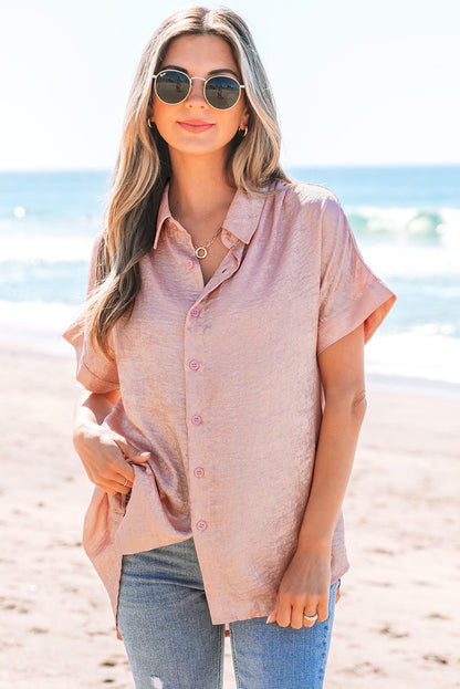 Threaded Pear Kiana Metallic Buttoned Loose Fit Short Sleeve Shirt