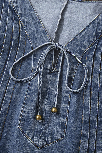 Threaded Pear Autumn Tied Pleated Mini Dress