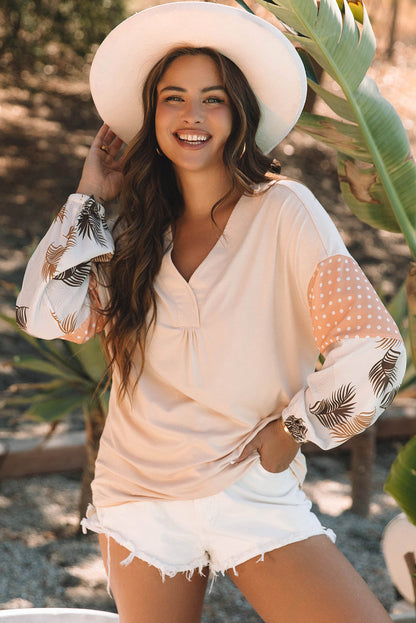 Threaded Pear Alora Palm Leaves Polka Dot Loose Blouse