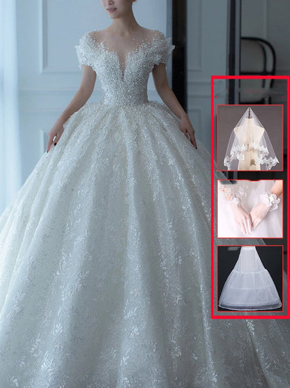 Off-Shoulder French Main Wedding Dress | High-Sense Heavy Industry Embroidery Bridal Gown | Trendy Minimalist Luxury Cathedral Tail Wedding Dress | Luxury-Label Statuesque Princess Gown | 2026 High-Fashion Radiant Bridal Wear