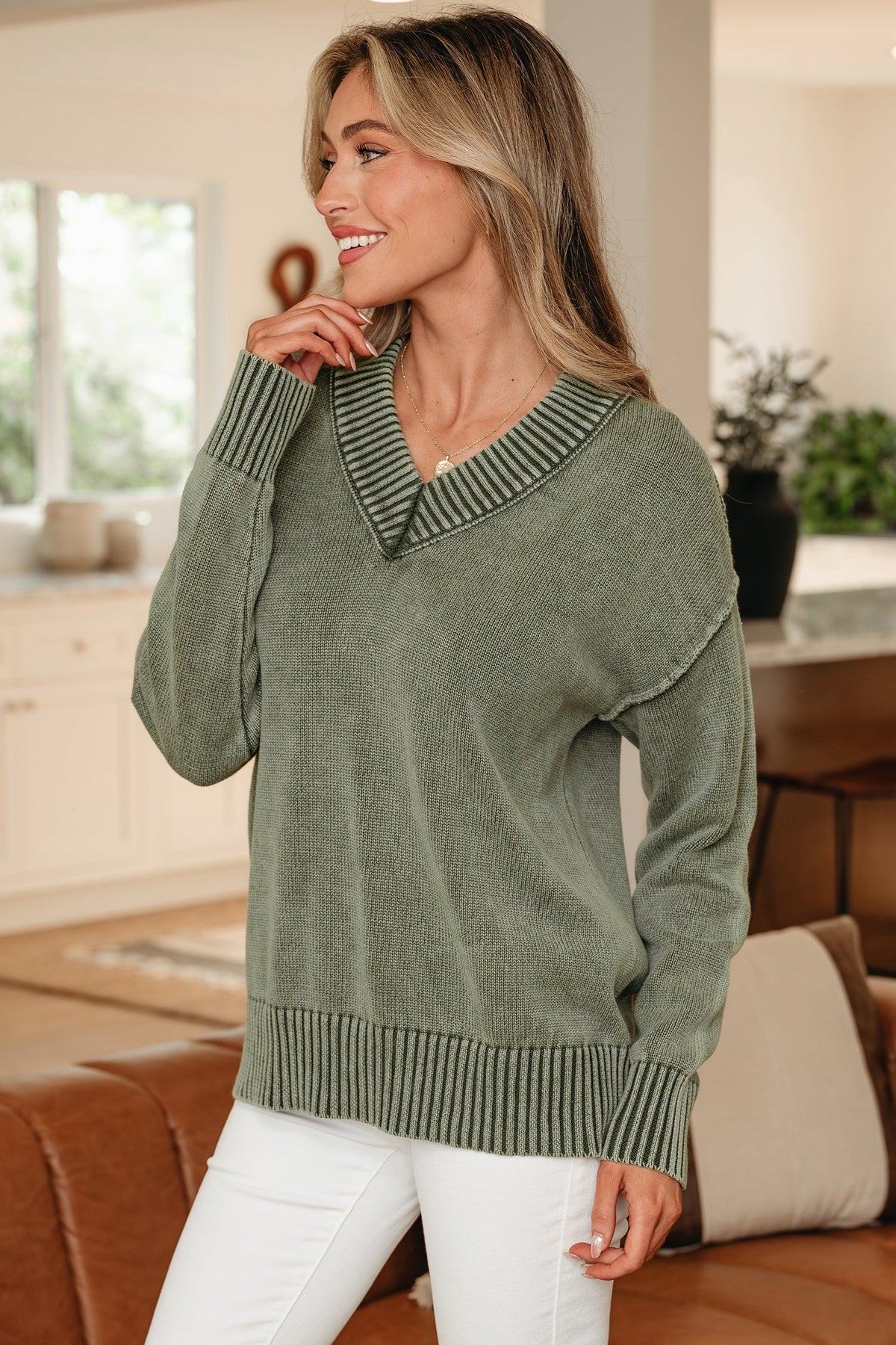 Threaded Pear Alma Drop Shoulder Loose Sweater