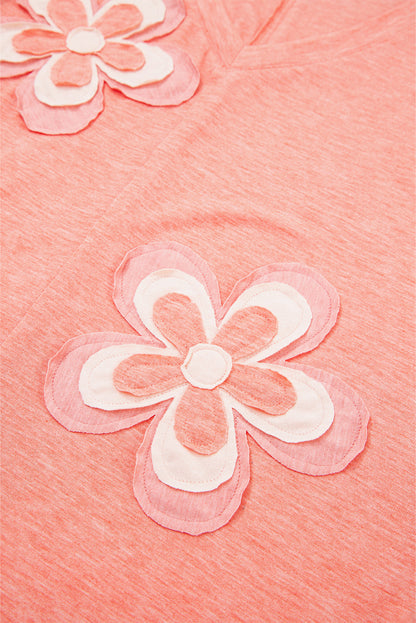 Threaded Pear Rachel Floral Patchwork V Neck Long Sleeve Top