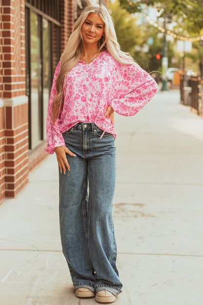 Threaded Pear Adalyn Floral Puff Sleeve Lightweight Blouse