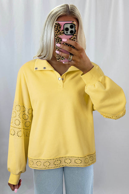 Threaded Pear Evangeline Embroidered Flower Buttons Pullover Sweatshirt