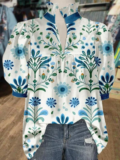 ✨Floral Print Puff Sleeve Blouse