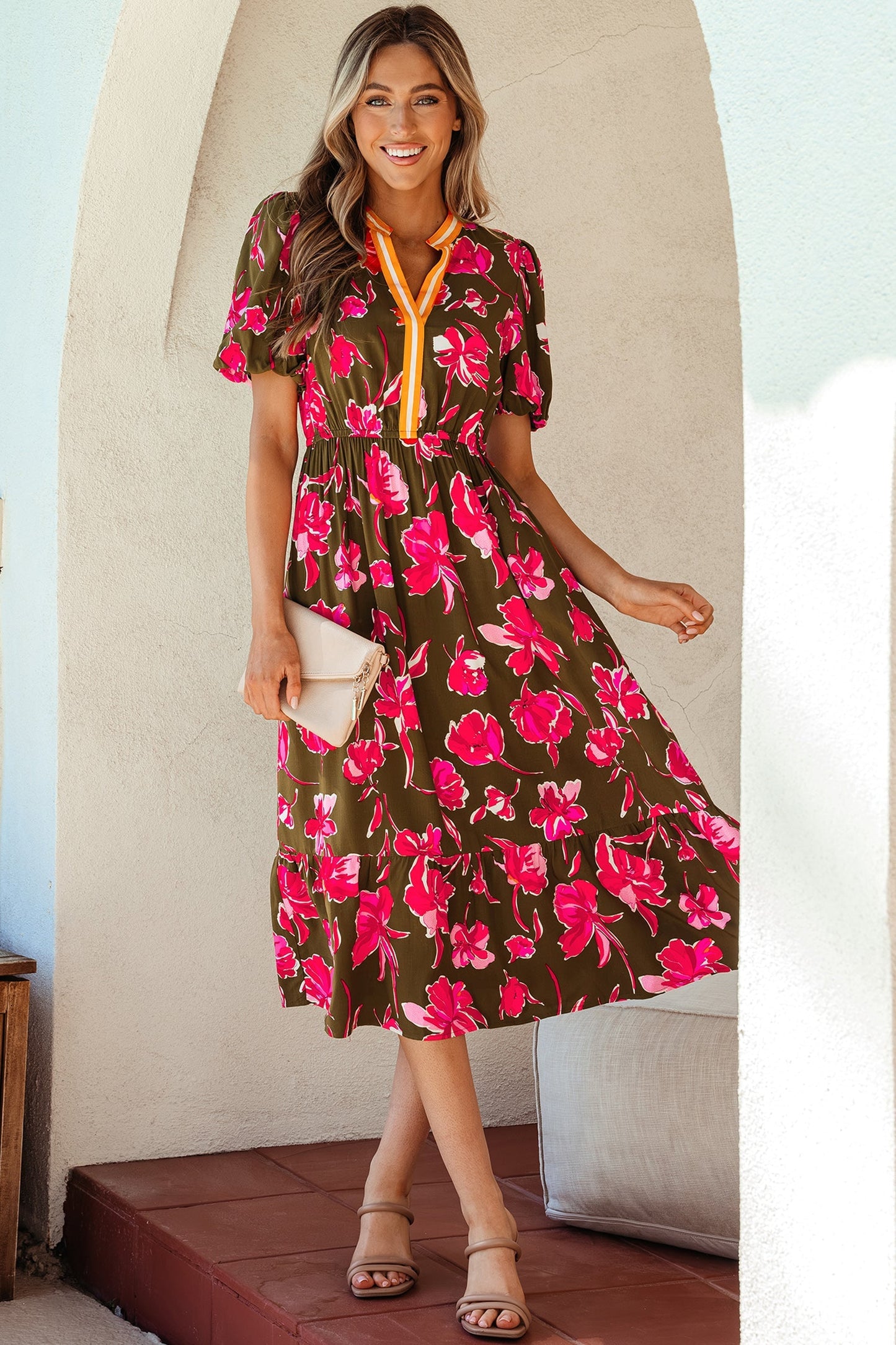 Threaded Pear Renata Ruffle Hem Maxi Dress