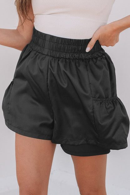 Threaded Pear Maxine Elastic High Waist Pocketed Casual Shorts