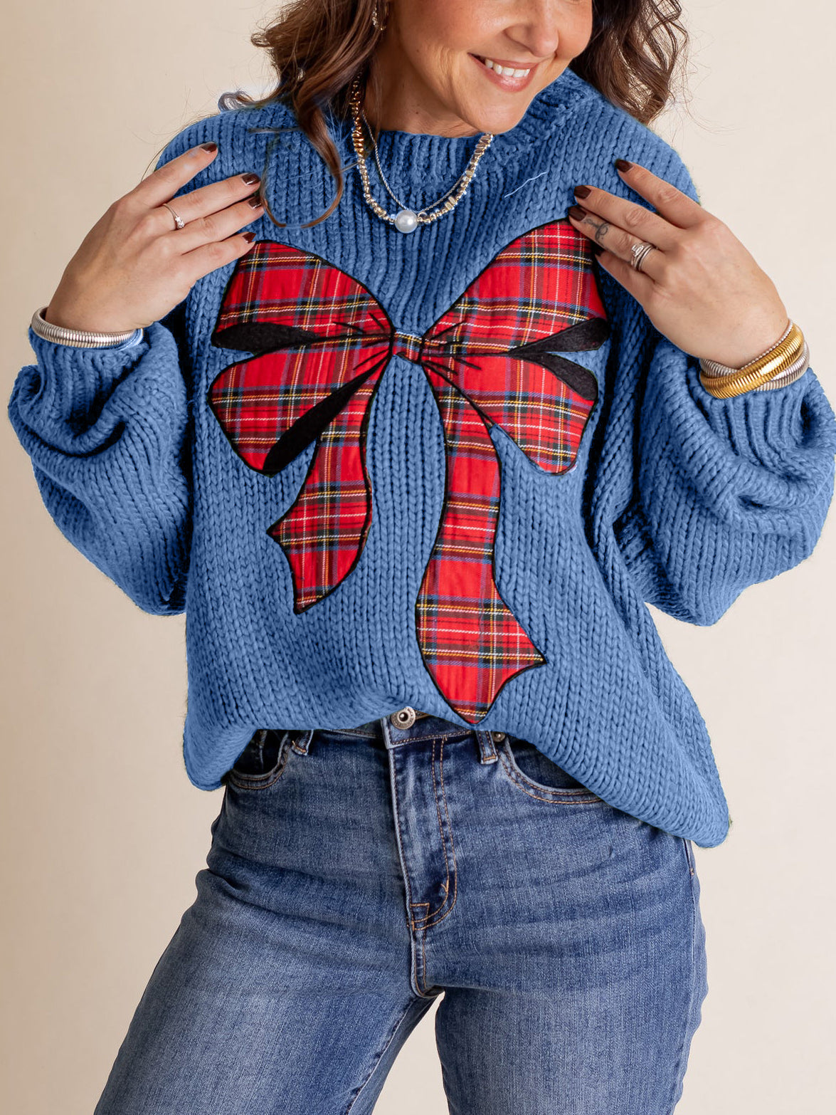 ✨Pinch Me Christmas Plaid Bow Sweater (Final Days: Big Savings!!!)