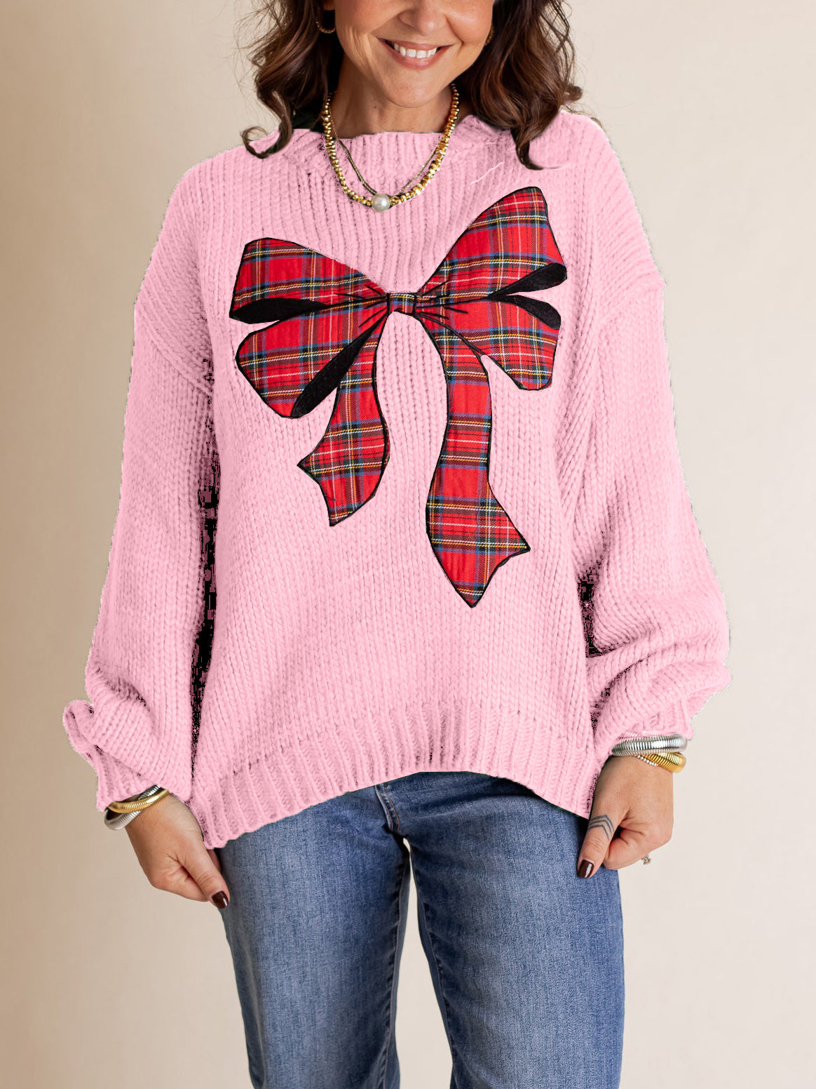 ✨Pinch Me Christmas Plaid Bow Sweater (Final Days: Big Savings!!!)