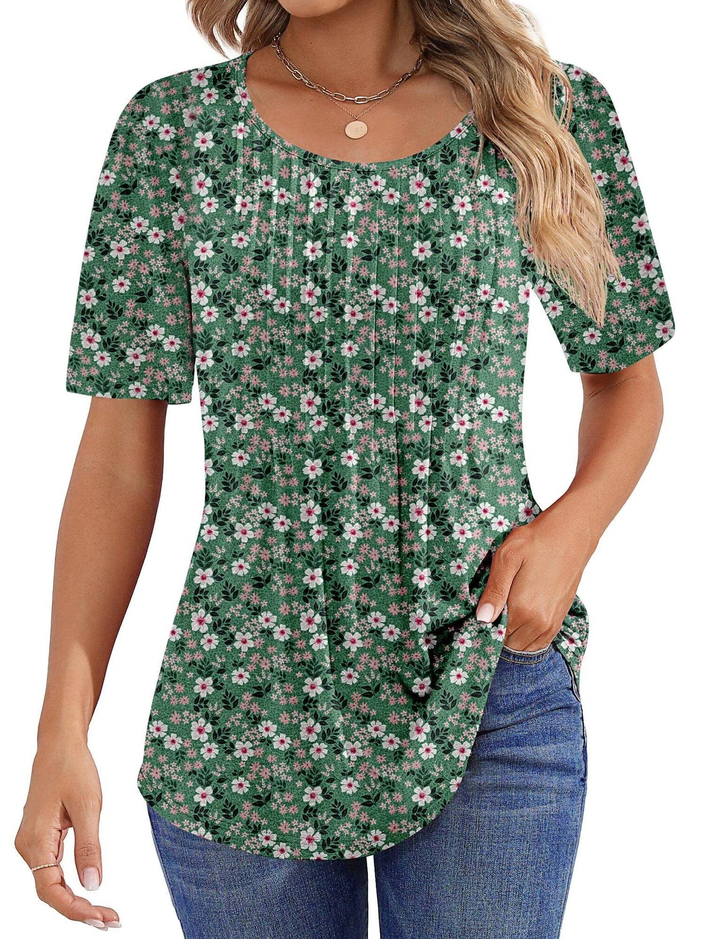 ✨Women Summer Pleated Short Sleeve Tunic Blouses Tops