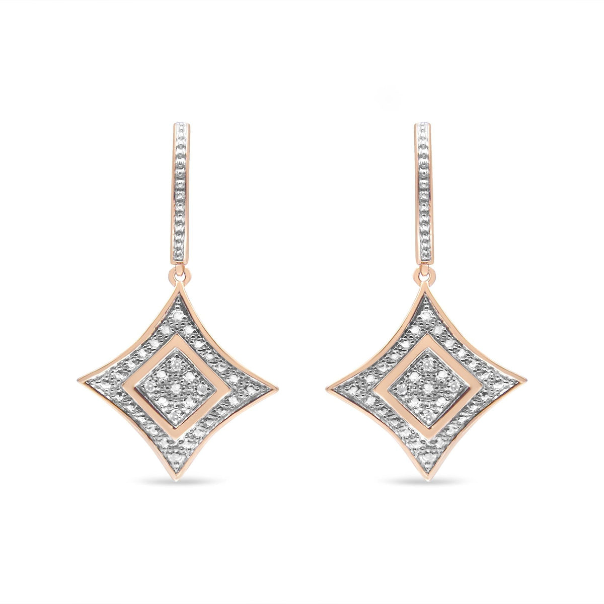 14K Rose Gold Plated .925 Sterling Silver Round-Cut Diamond Accent Dangle Rhombus Earrings (H-I Color, I2-I3 Clarity)