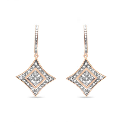 14K Rose Gold Plated .925 Sterling Silver Round-Cut Diamond Accent Dangle Rhombus Earrings (H-I Color, I2-I3 Clarity)
