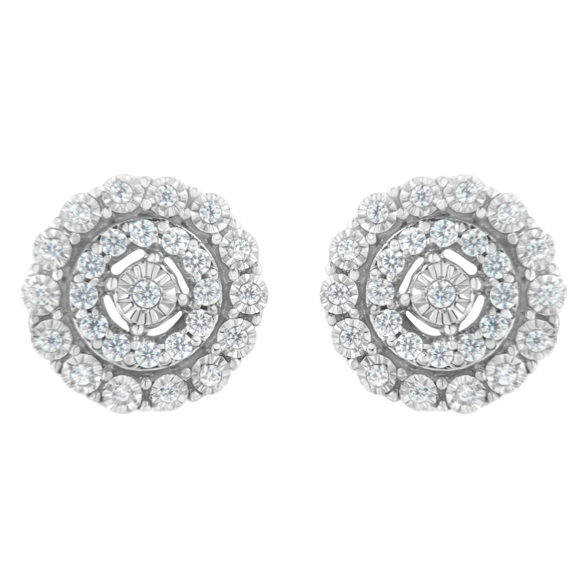 10KT White Gold 1/2 cttw Double Halo Brilliant Round-Cut Diamond Stud Earrings (I-J Clarity, I2-I3 Color)