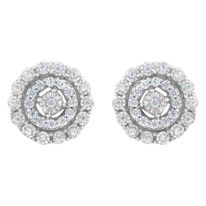 10KT White Gold 1/2 cttw Double Halo Brilliant Round-Cut Diamond Stud Earrings (I-J Clarity, I2-I3 Color)