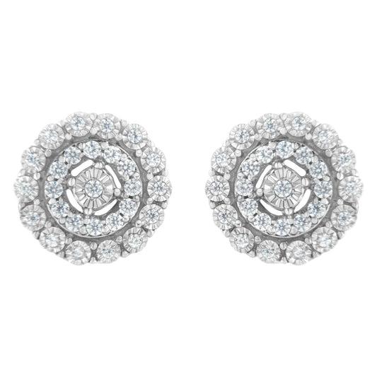 10KT White Gold 1/2 cttw Double Halo Brilliant Round-Cut Diamond Stud Earrings (I-J Clarity, I2-I3 Color)