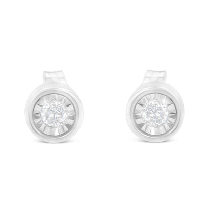 .925 Sterling Silver 1/5 Cttw Round Brilliant-Cut Near Colorless Diamond Miracle-Set Bezel Barrel Style Stud Earrings (I-J Color, I2-I3 Clarity)