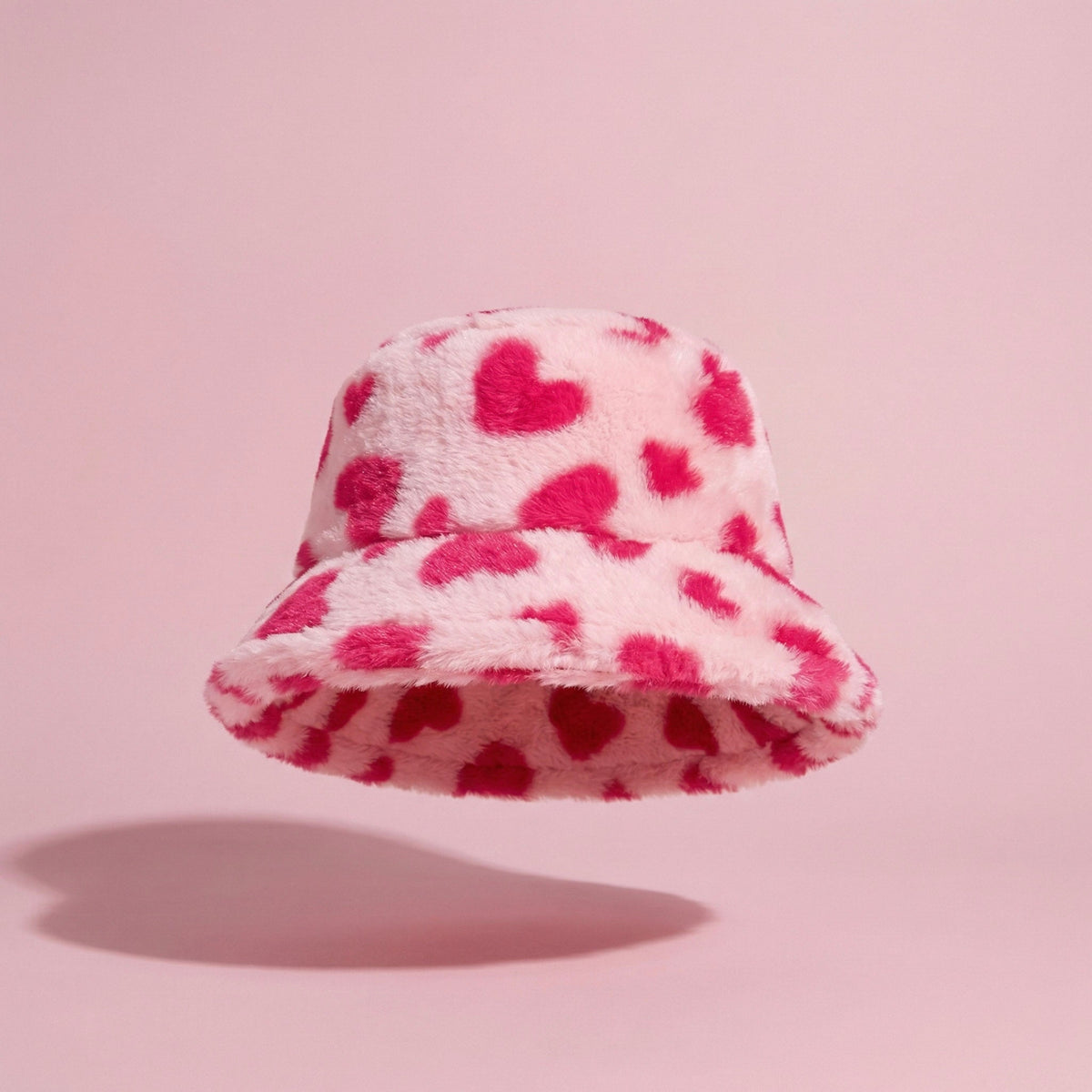 Anna-Kaci Valentine Plush Heart Pattern Bucket Hat Soft Texture Cozy Winter Style