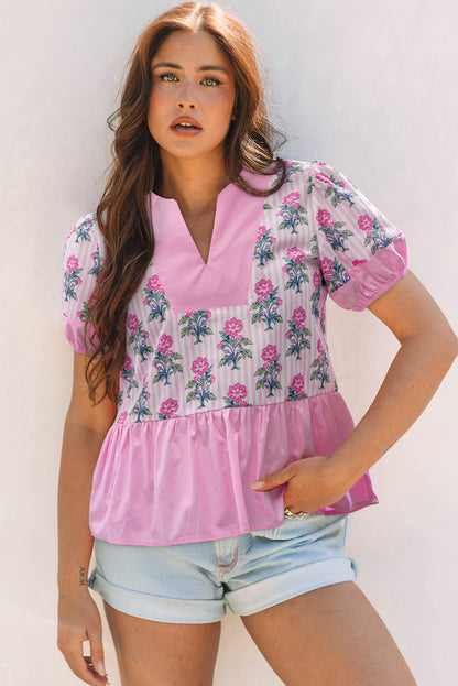 Threaded Pear Theodora Patchwork Ruffle Hem Blouse
