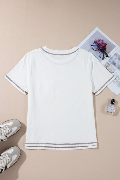 Threaded Pear Horseshoe Embroidered Patch Pocket Tee