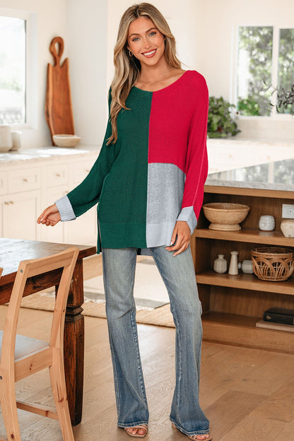 Threaded Pear Demi Block Knit Loose Sweater