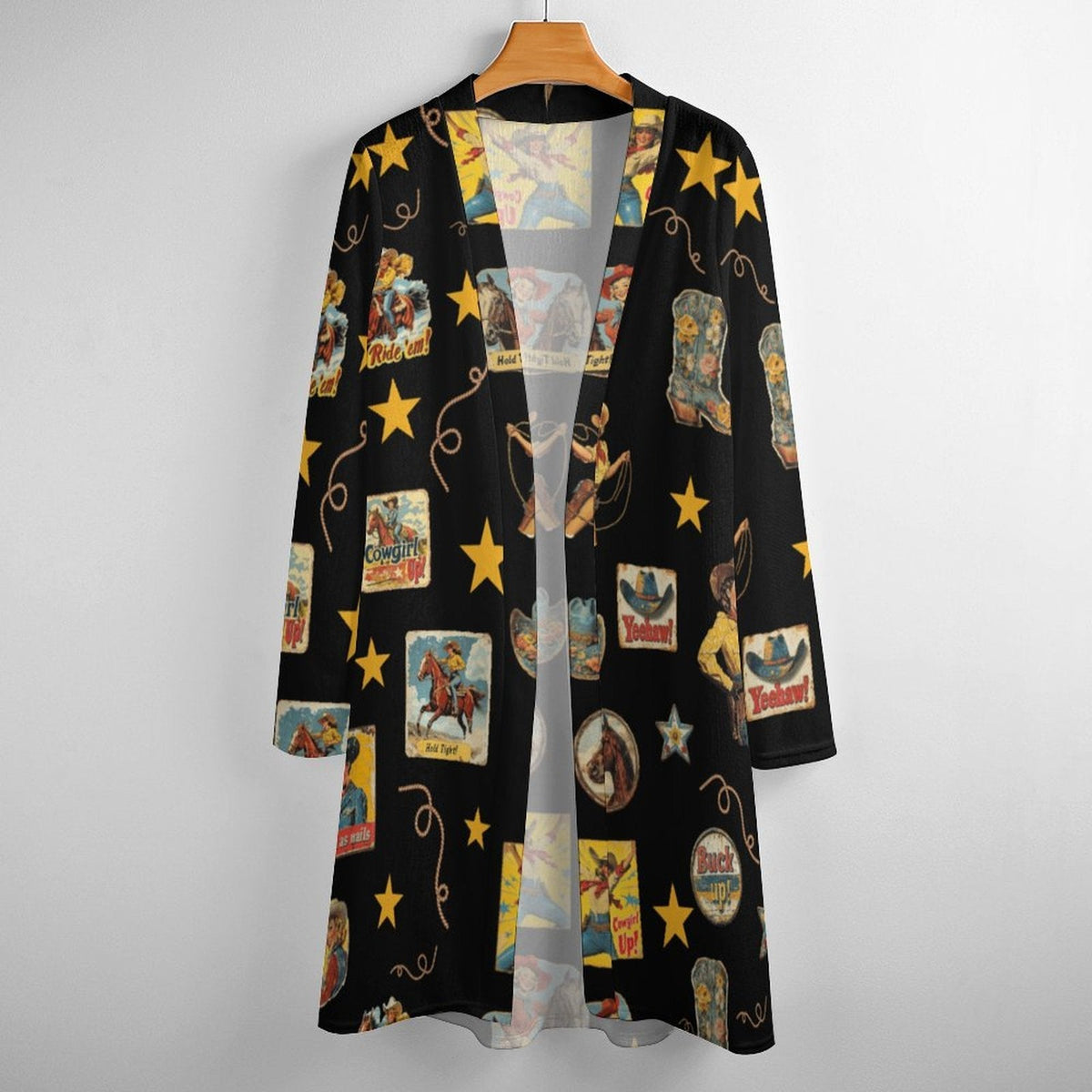 Baha Ranch Vintage Cowgirl Collage Western Lightweight Cardigan