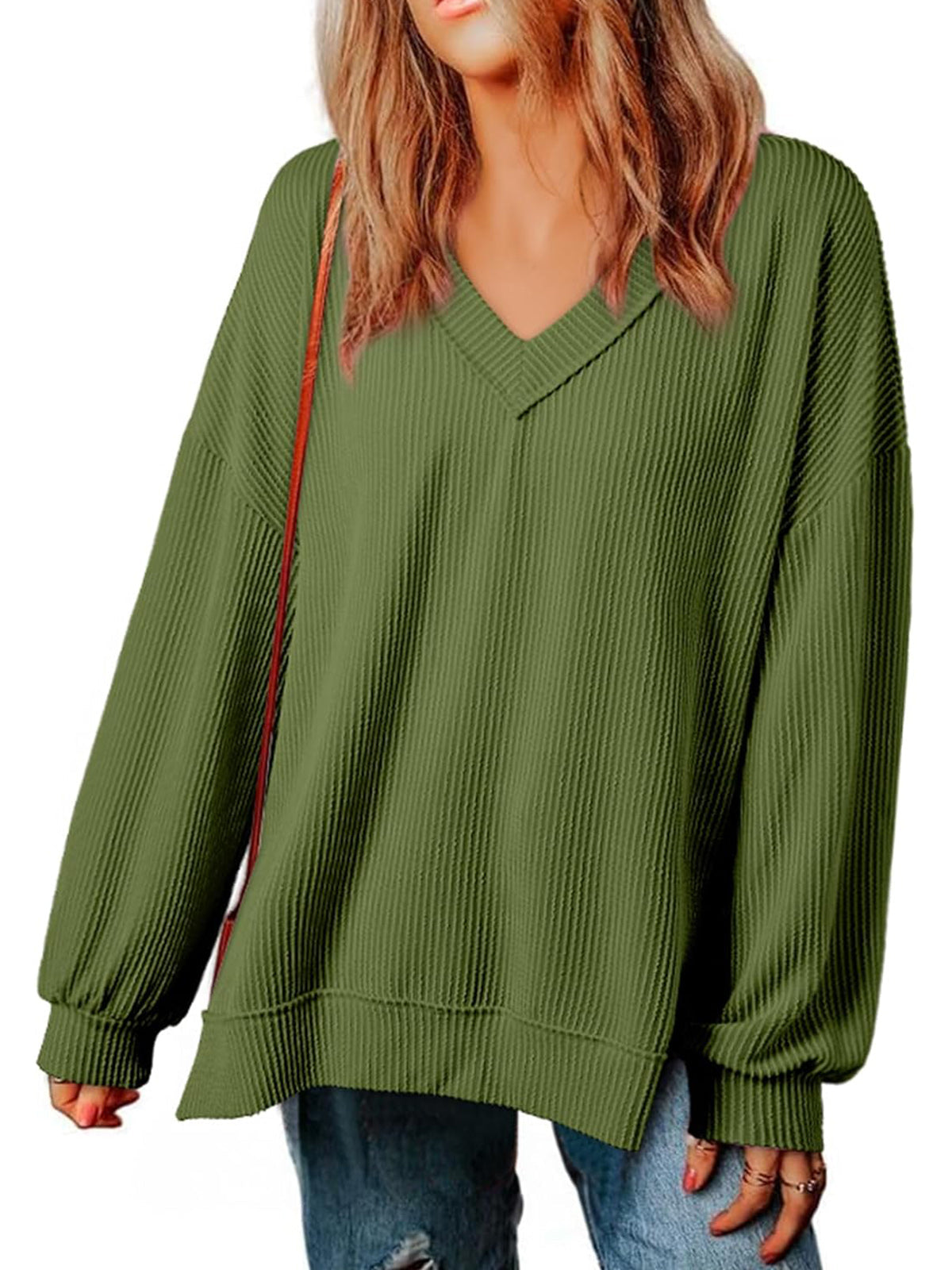 ✨Womens Long Sleeve  Casual V Neck Oversized Tee T-Shirts Tops
