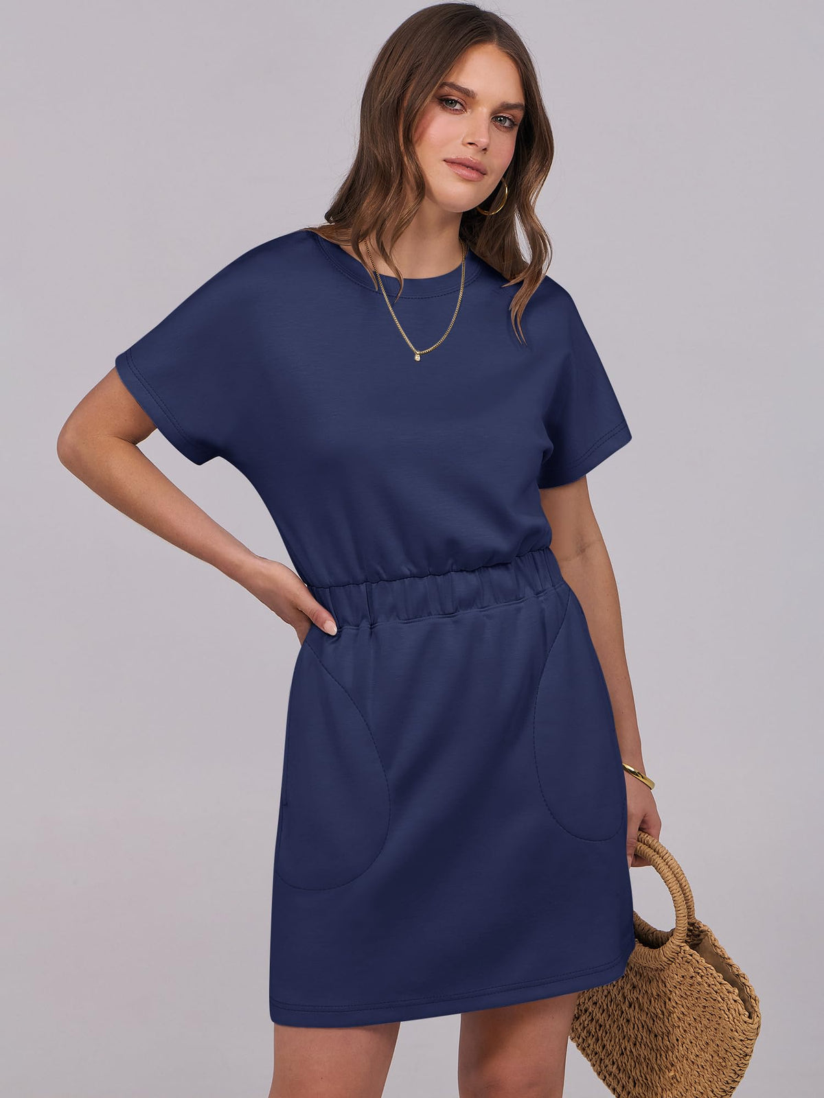 Womens Dresses 2026 Summer Casual Short Sleeve Crew Neck