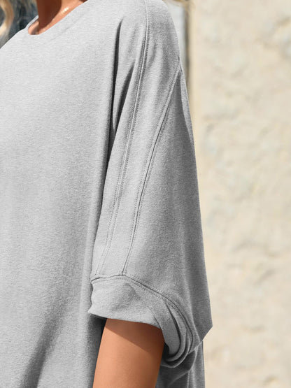Womens Oversized Tshirts Batwing Short Sleeve Asymmetric Hem Tops